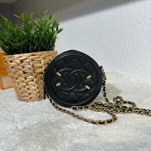 Chanel Black Quilted Caviar Round Shoulder Bag Crossbody